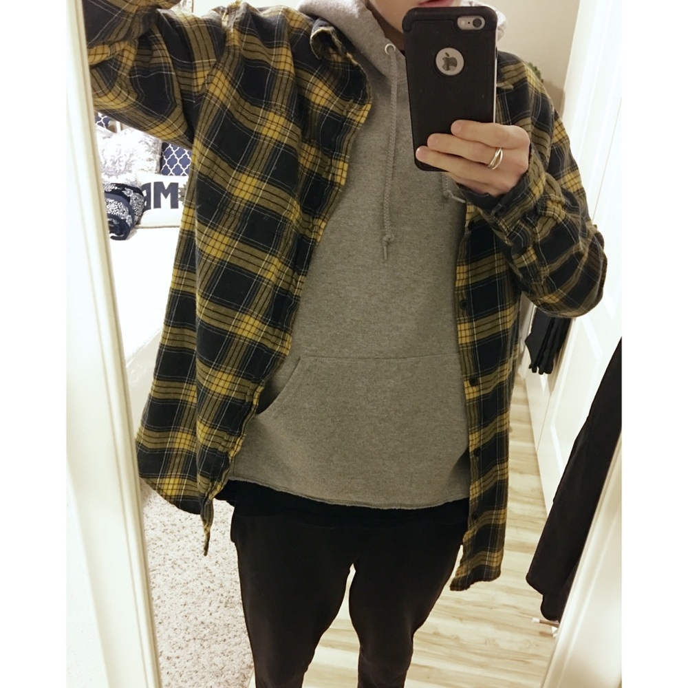 PACSUN Flannel Streetwear Yellow Longer Fit Button